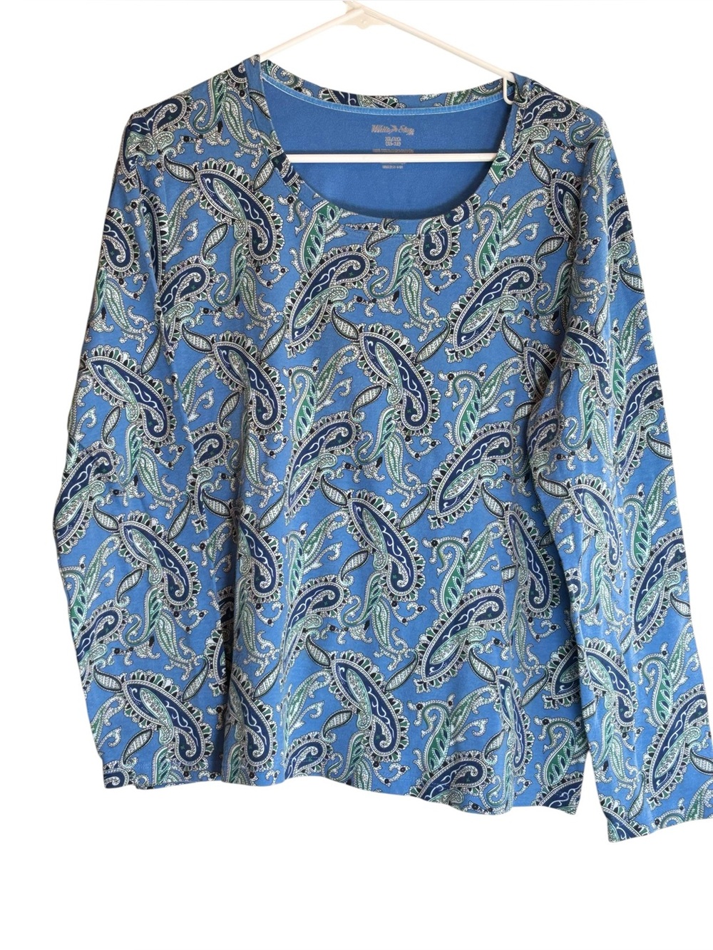 White Stag Blue Paisley Print Long Sleeve Stretch Knit Top Women’s XL